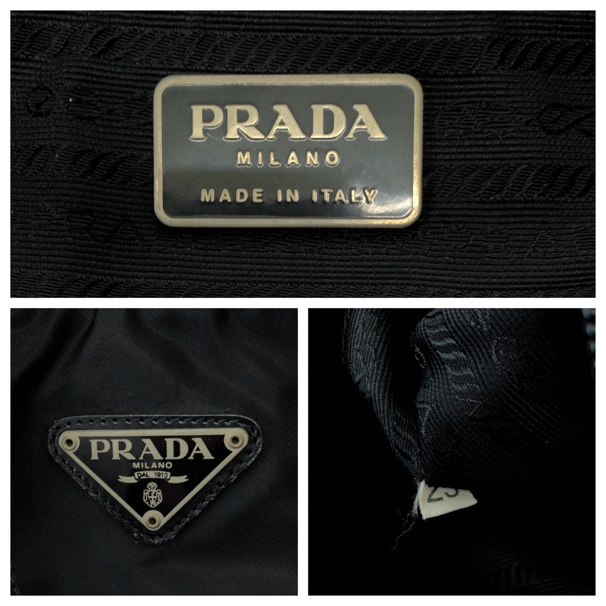 15899
PRADA プラダ テスート 三角ロゴプレート ブラック 黒 シルバー金具 ナイロン ハンドバッグ トートバッグ  レディース