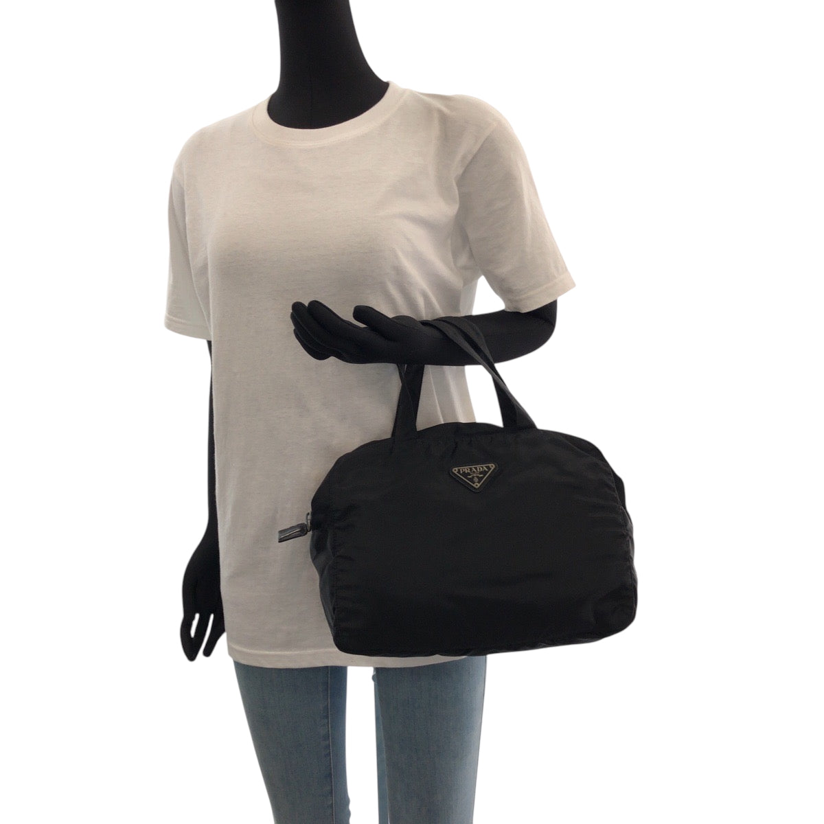 15899
PRADA プラダ テスート 三角ロゴプレート ブラック 黒 シルバー金具 ナイロン ハンドバッグ トートバッグ  レディース