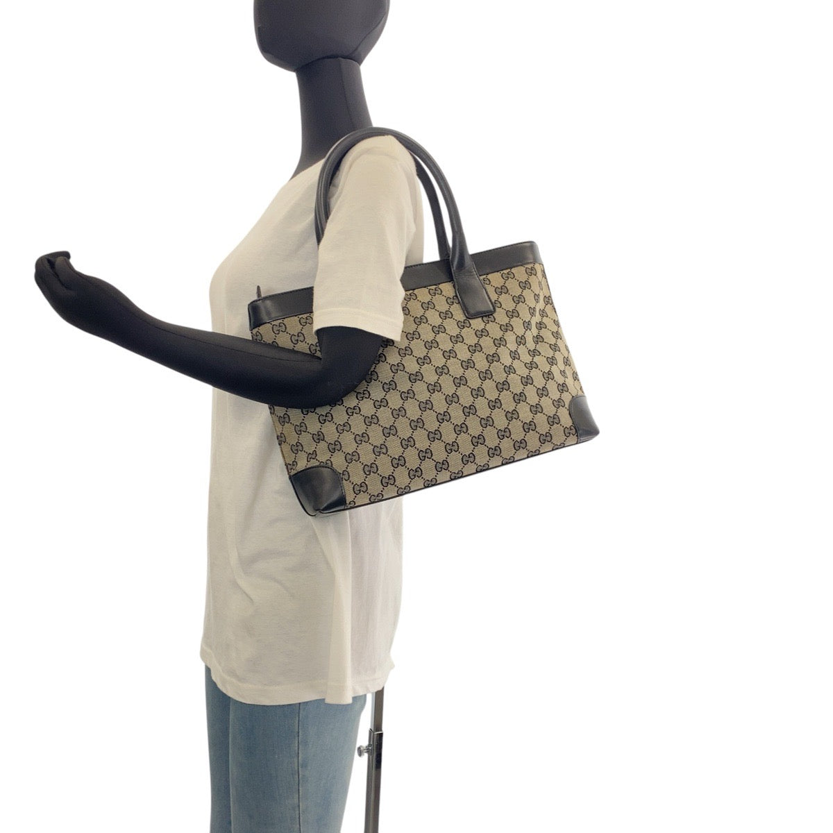 15900
GUCCI グッチ グレー ブラック 黒 GGキャンバス / レザー 002 1119 トートバッグ ショルダーバッグ  レディース