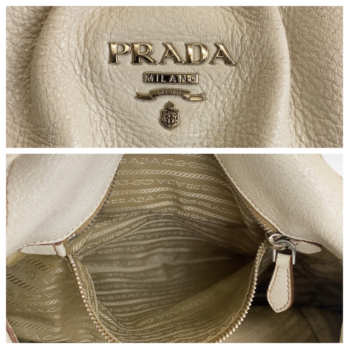 15906
PRADA プラダ ホワイト シルバー金具 レザー ショルダーバッグ  レディース