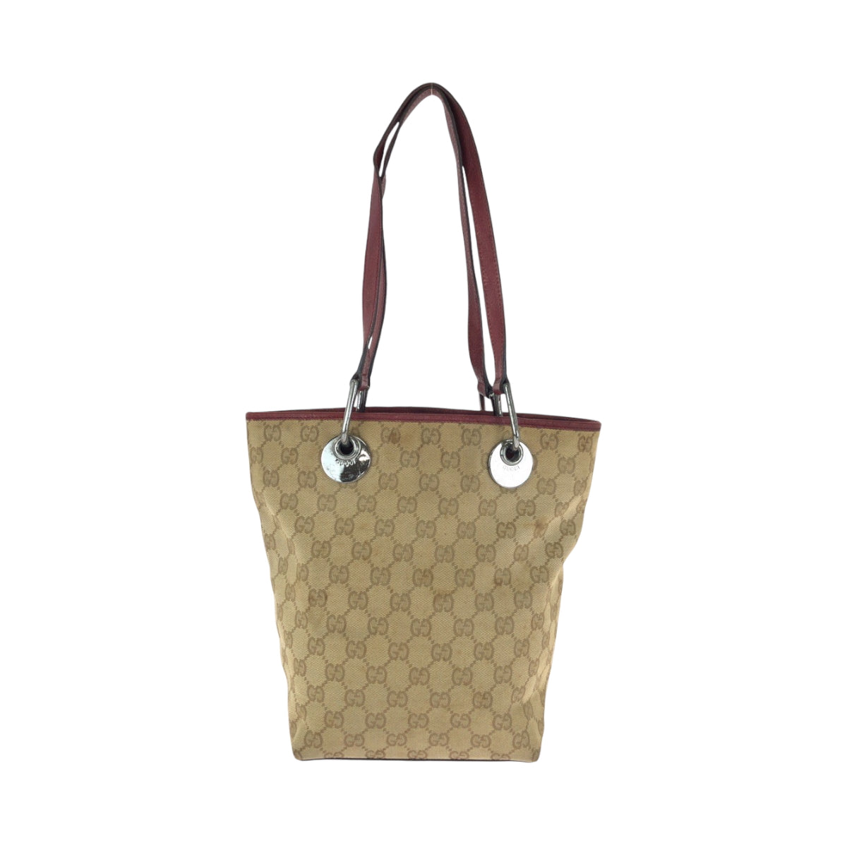 15909
GUCCI グッチ ベージュ レッド シルバー金具 GGキャンバス 120840 トートバッグ ハンドバッグ  レディース AB22