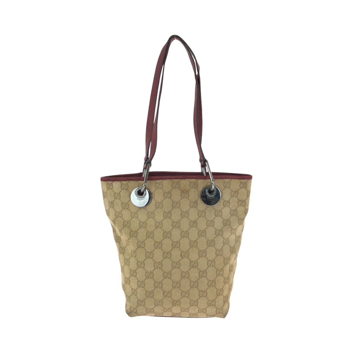 15909
GUCCI グッチ ベージュ レッド シルバー金具 GGキャンバス 120840 トートバッグ ハンドバッグ  レディース AB22