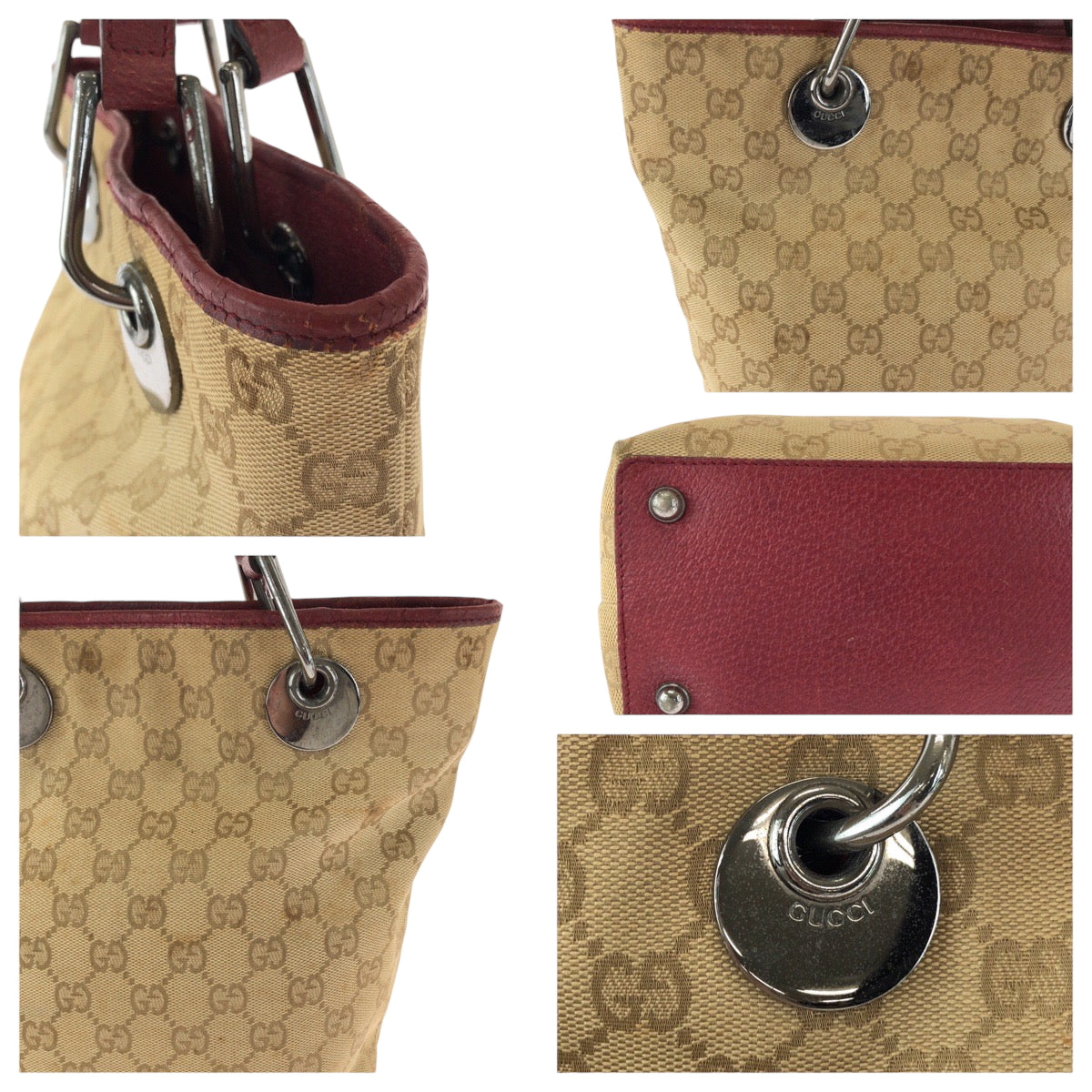 15909
GUCCI グッチ ベージュ レッド シルバー金具 GGキャンバス 120840 トートバッグ ハンドバッグ  レディース AB22