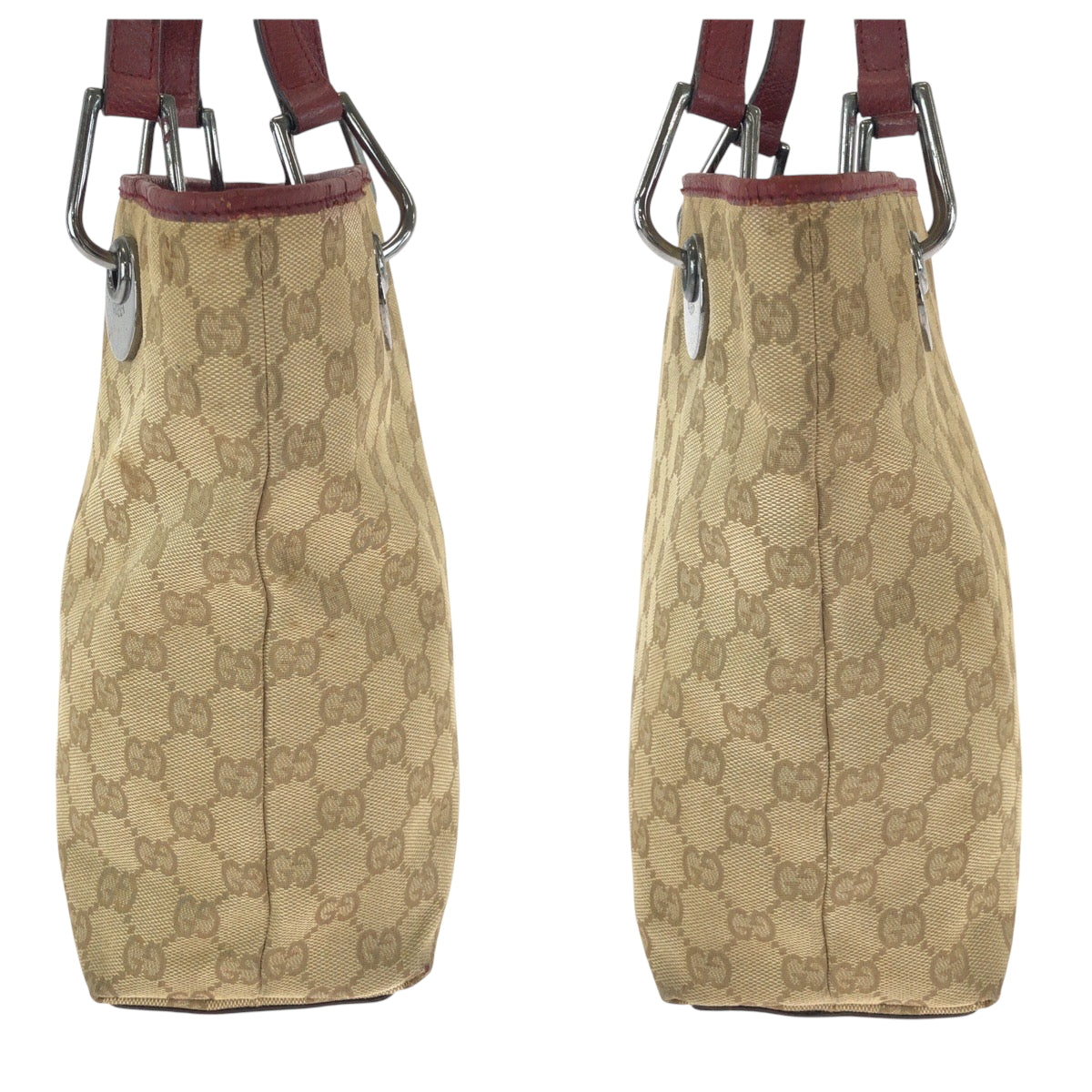 15909
GUCCI グッチ ベージュ レッド シルバー金具 GGキャンバス 120840 トートバッグ ハンドバッグ  レディース AB22