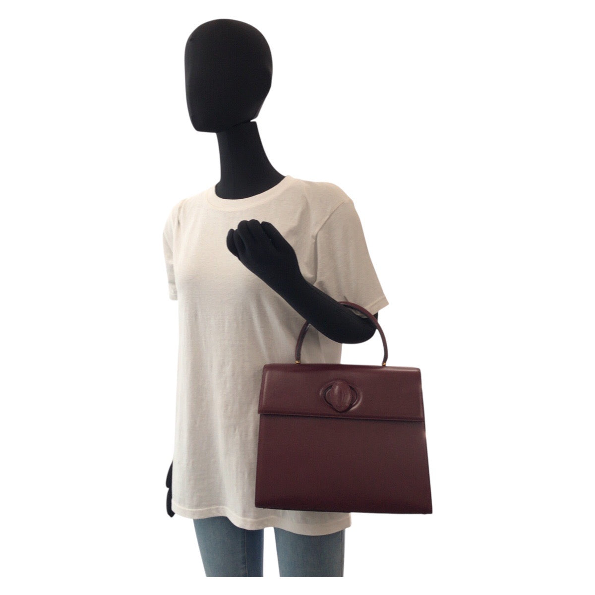 15918
CARTIER カルティエ マストライン ボルドー ゴールド金具 レザー ハンドバッグ  レディース A67