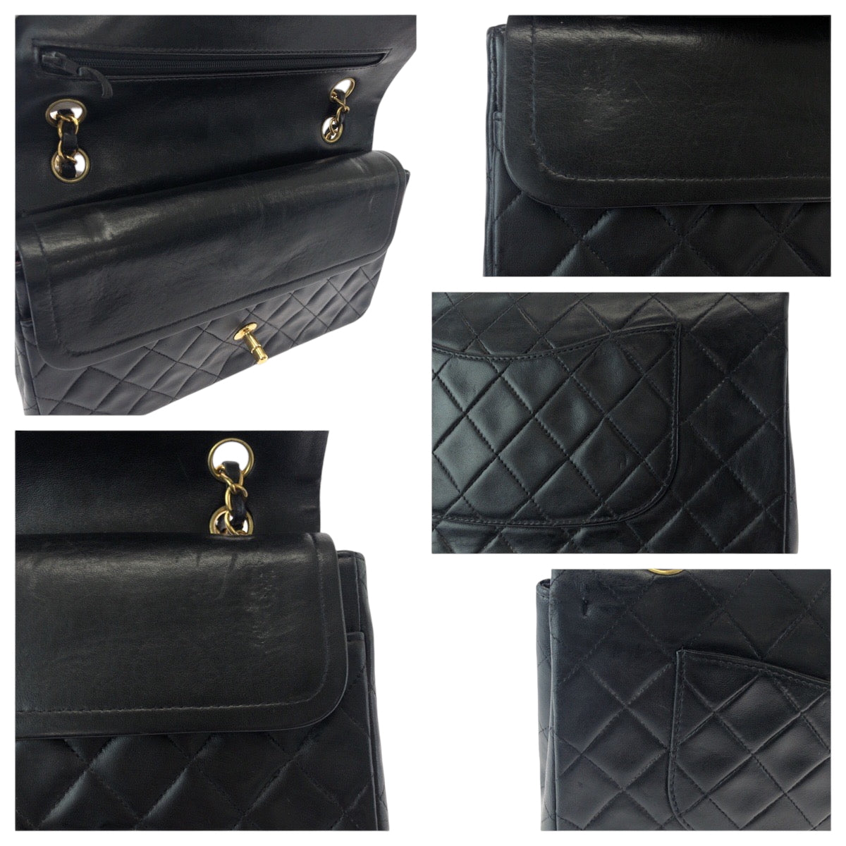 15919
CHANEL シャネル ヴィンテージ マトラッセ ダブルフラップ ココマーク ターンロック ブラック 黒 ゴールド金具 ラムスキン チェーンショルダーバッグ  レディース