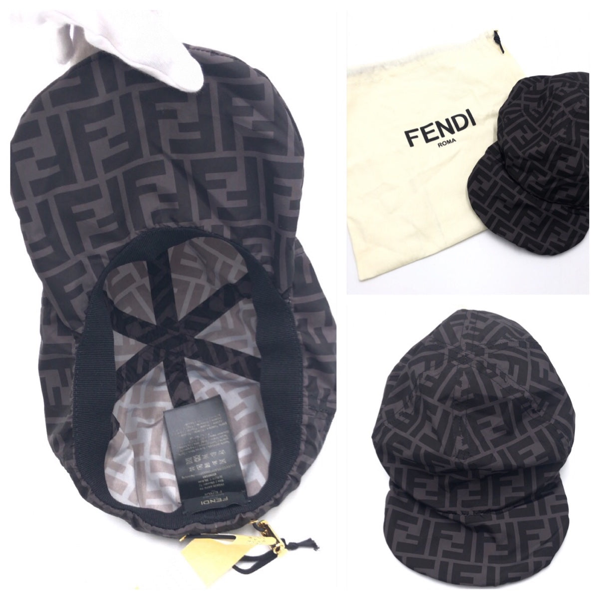 15924
FENDI フェンディ ズッカ柄 ブラック 黒 ナイロン FXQ825 キャップ キャップカバー 男女兼用  レディース