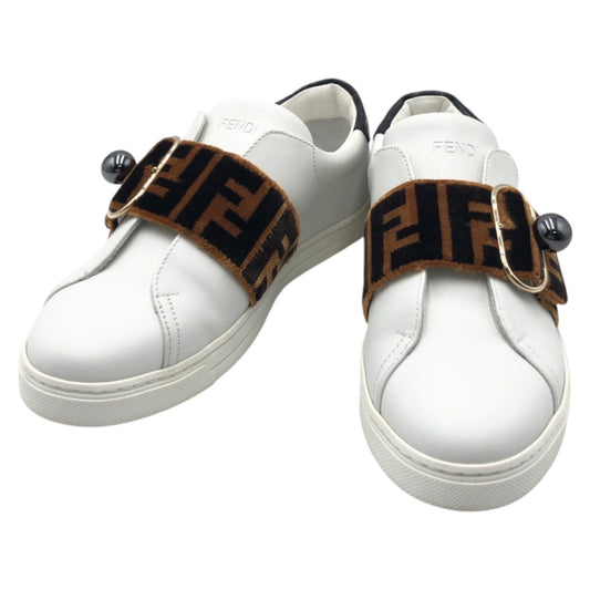 15926
FENDI フェンディ ズッカ柄 ホワイト ブラウン レザー 8E スニーカー 靴 シューズ  レディース ABP22