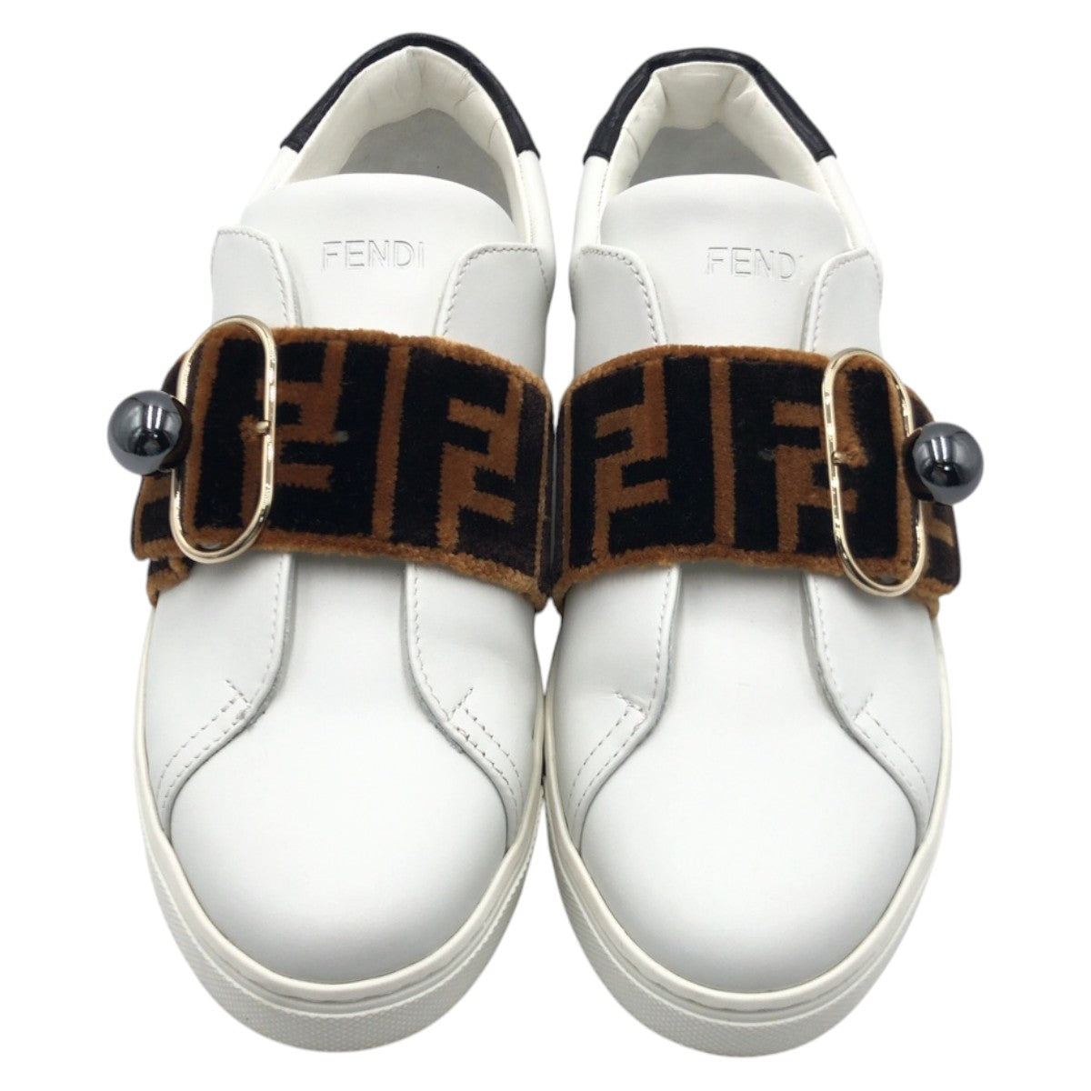 15926
FENDI フェンディ ズッカ柄 ホワイト ブラウン レザー 8E スニーカー 靴 シューズ  レディース ABP22