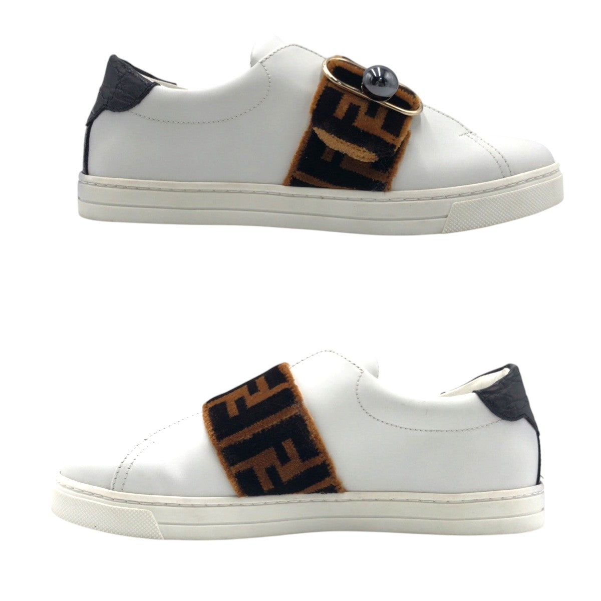 15926
FENDI フェンディ ズッカ柄 ホワイト ブラウン レザー 8E スニーカー 靴 シューズ  レディース ABP22