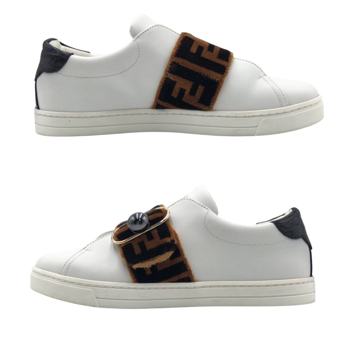 15926
FENDI フェンディ ズッカ柄 ホワイト ブラウン レザー 8E スニーカー 靴 シューズ  レディース ABP22