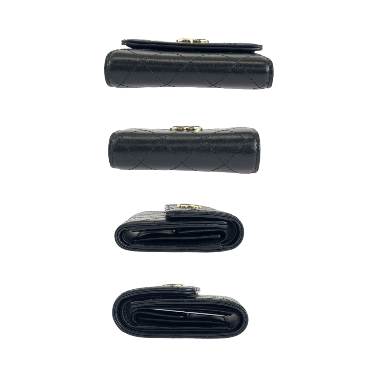 15927
CHANEL シャネル マトラッセ ココマーク ブラック 黒 ゴールド金具 ラムスキン 折財布 コンパクトウォレット  レディース