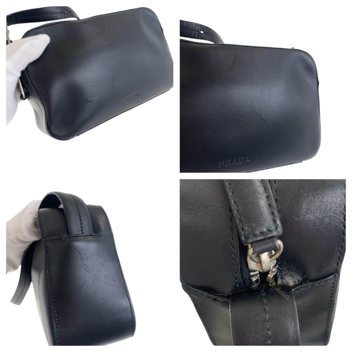 15929
PRADA プラダ ブラック 黒 シルバー金具 レザー ショルダーバッグ メッセンジャーバッグ レディース ABP