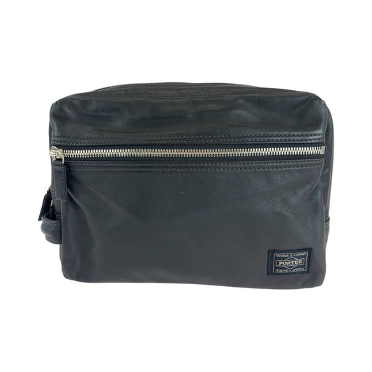 15931
PORTER ポーター ブラック 黒 シルバー金具 レザー セカンドバッグ クラッチバッグ  メンズ