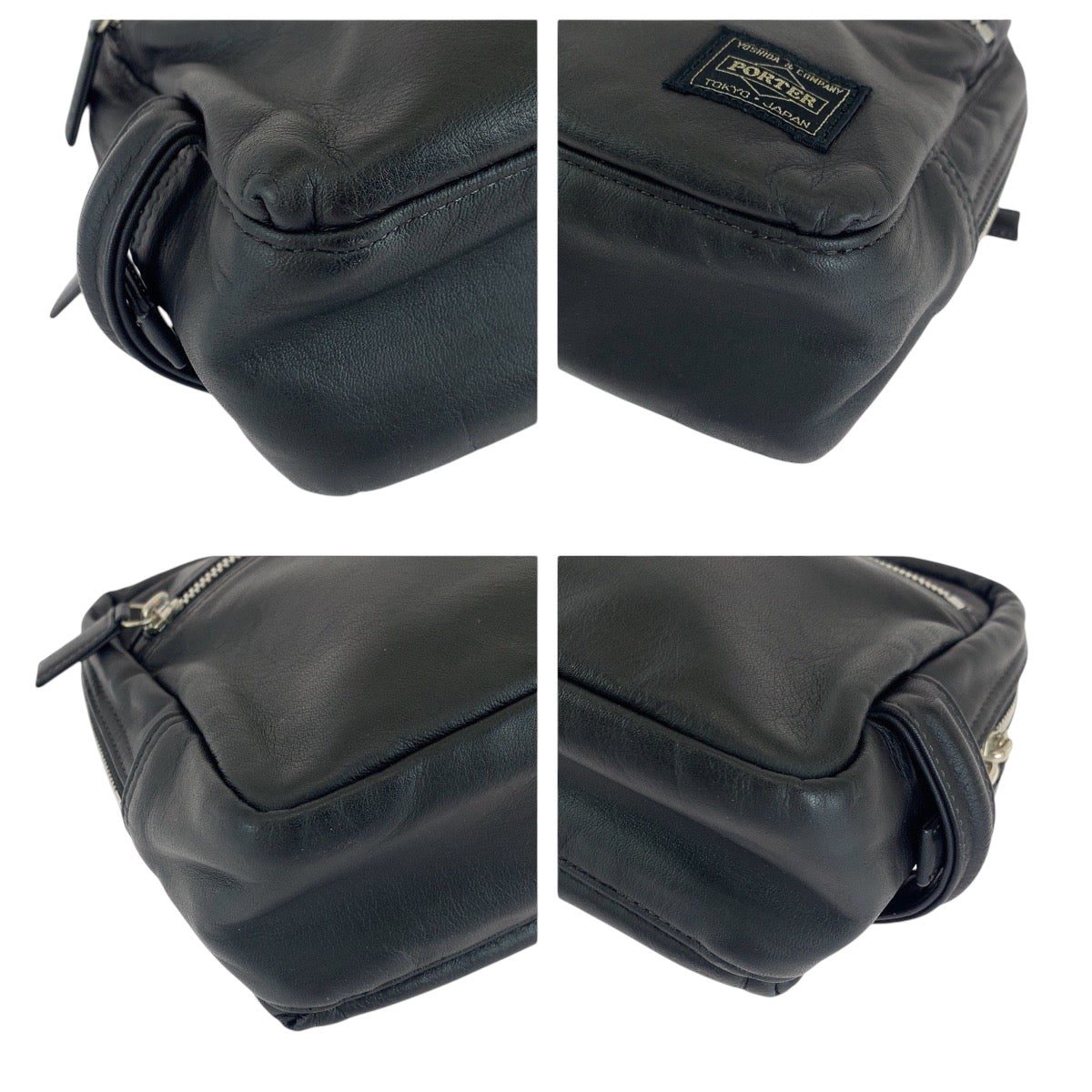 15931
PORTER ポーター ブラック 黒 シルバー金具 レザー セカンドバッグ クラッチバッグ  メンズ
