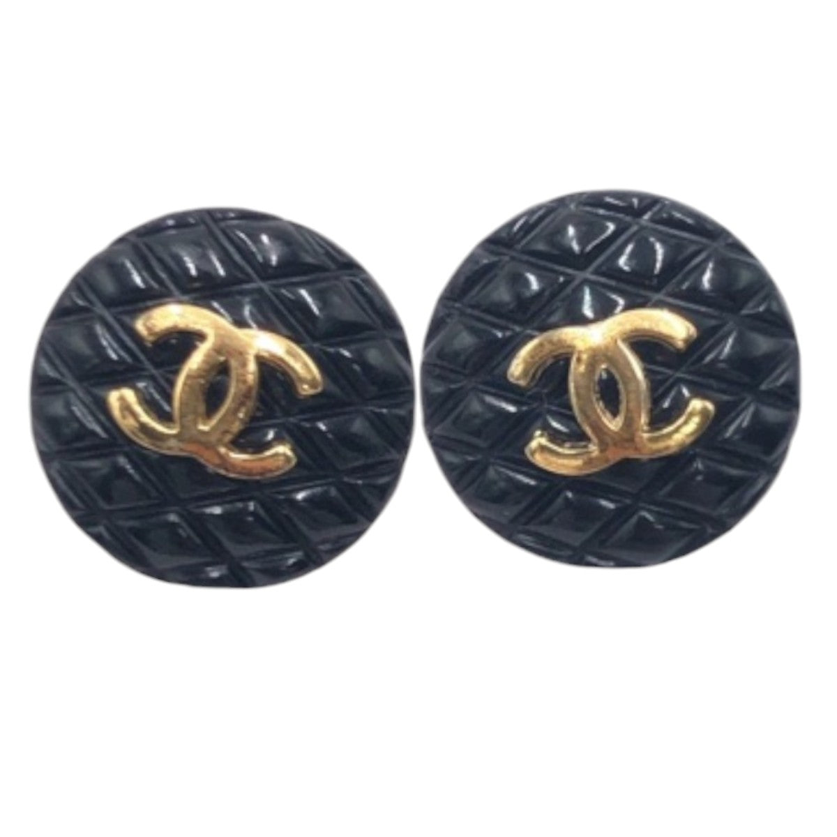 15934
CHANEL シャネル ヴィンテージ マトラッセ ココマーク ブラック 黒 プラスチック カフスボタン  レディース AB32