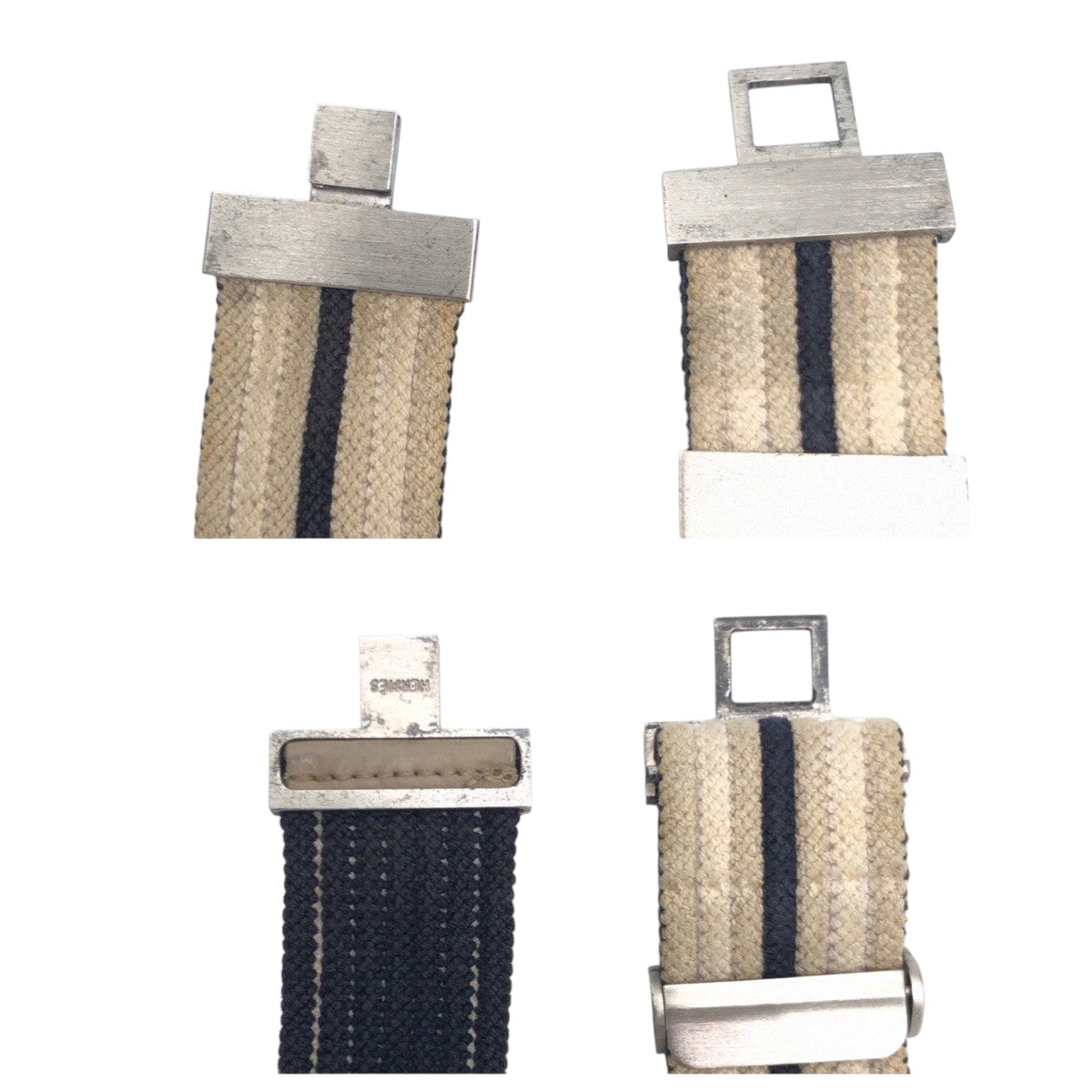 15935
HERMES エルメス ベージュ ネイビー 紺 シルバー金具 コットン ベルト 男女兼用  メンズ
