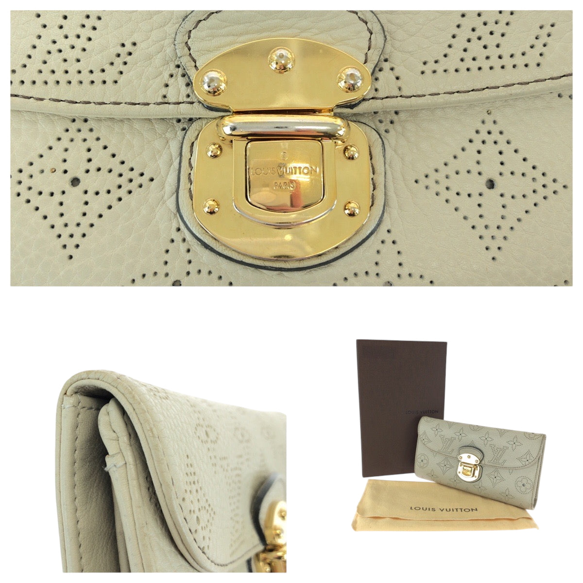 15938
LOUIS VUITTON ルイヴィトン モノグラム マヒナ ポルトフォイユ アメリア アイボリー ゴールド金具 レザー M58132 長財布 ロングウォレット  レディース