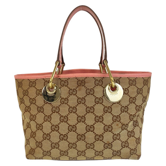 15940
GUCCI グッチ ベージュ ピンク ゴールド金具 GGキャンバス / レザー 120844 トートバッグ ハンドバッグ  レディース