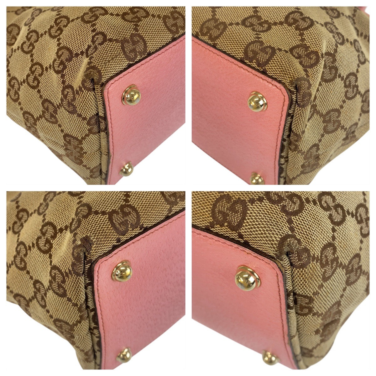 15940
GUCCI グッチ ベージュ ピンク ゴールド金具 GGキャンバス / レザー 120844 トートバッグ ハンドバッグ  レディース