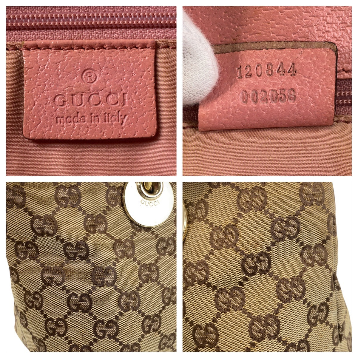 15940
GUCCI グッチ ベージュ ピンク ゴールド金具 GGキャンバス / レザー 120844 トートバッグ ハンドバッグ  レディース