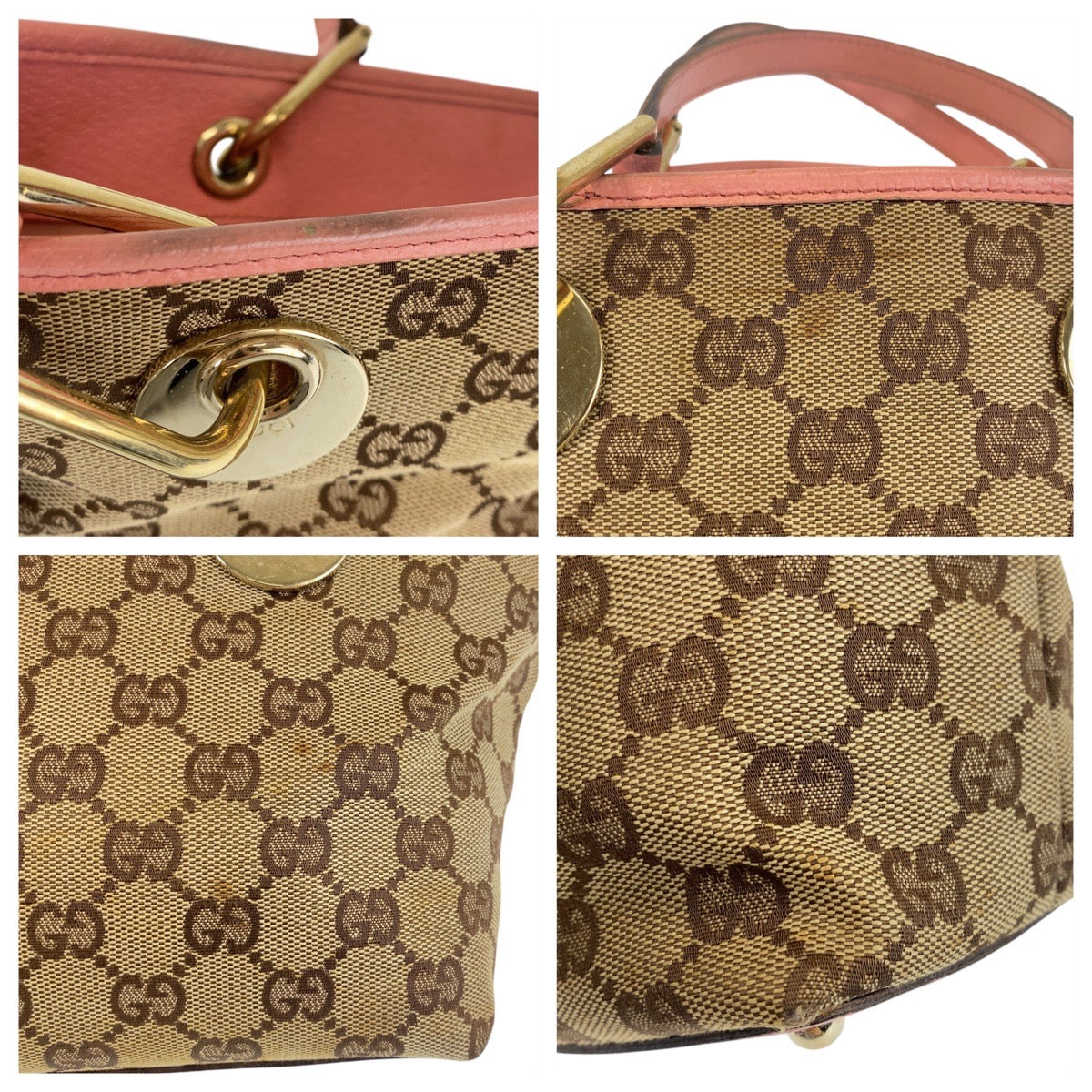 15940
GUCCI グッチ ベージュ ピンク ゴールド金具 GGキャンバス / レザー 120844 トートバッグ ハンドバッグ  レディース