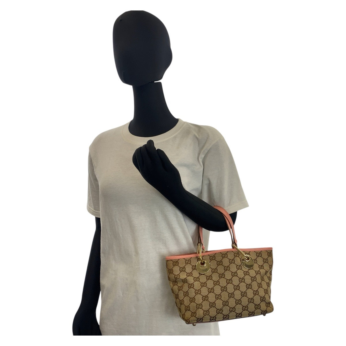 15940
GUCCI グッチ ベージュ ピンク ゴールド金具 GGキャンバス / レザー 120844 トートバッグ ハンドバッグ  レディース