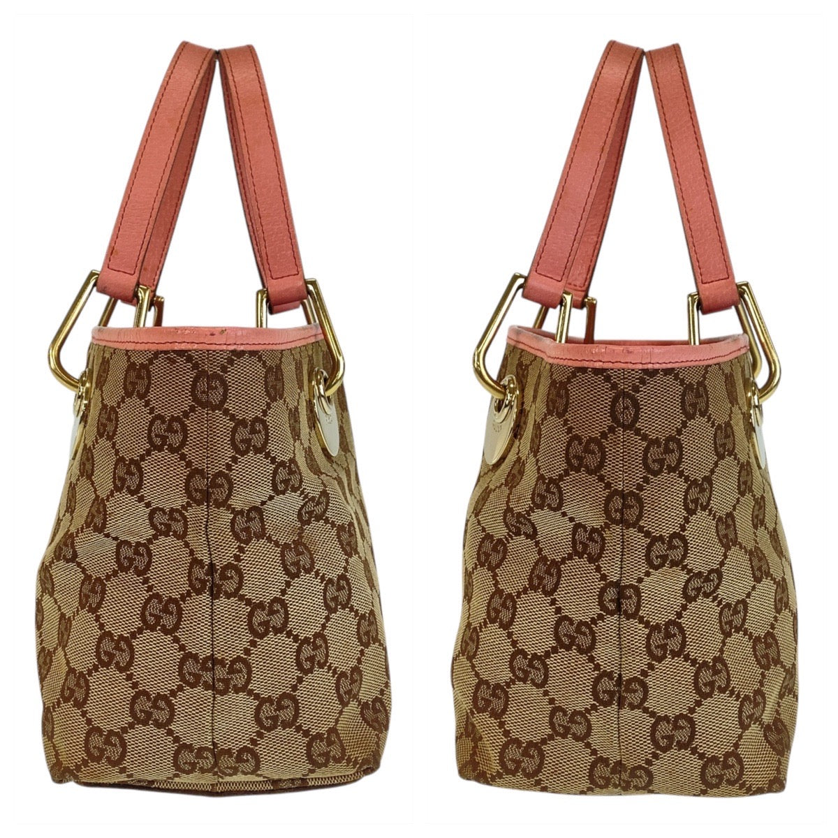 15940
GUCCI グッチ ベージュ ピンク ゴールド金具 GGキャンバス / レザー 120844 トートバッグ ハンドバッグ  レディース