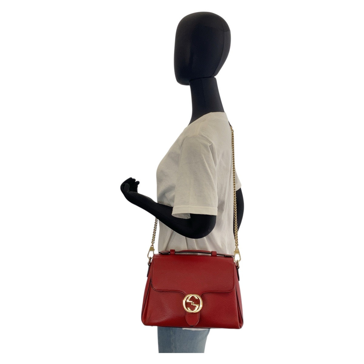 15941
GUCCI グッチ インターロッキング レッド ゴールド金具 レザー 510302 ショルダーバッグ ハンドバッグ 2way  レディース ABP68