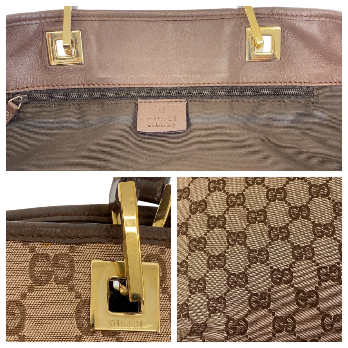 15942
GUCCI グッチ ベージュ ブラウン ゴールド金具 GGキャンバス / レザー 002 1098 トートバッグ ショルダーバッグ  レディース