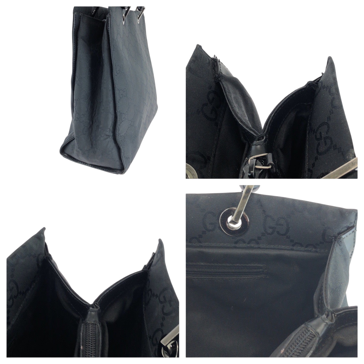 15946
GUCCI グッチ バンブー ブラック 黒 シルバー金具 ナイロン 002 1010 トートバッグ ハンドバッグ  レディース