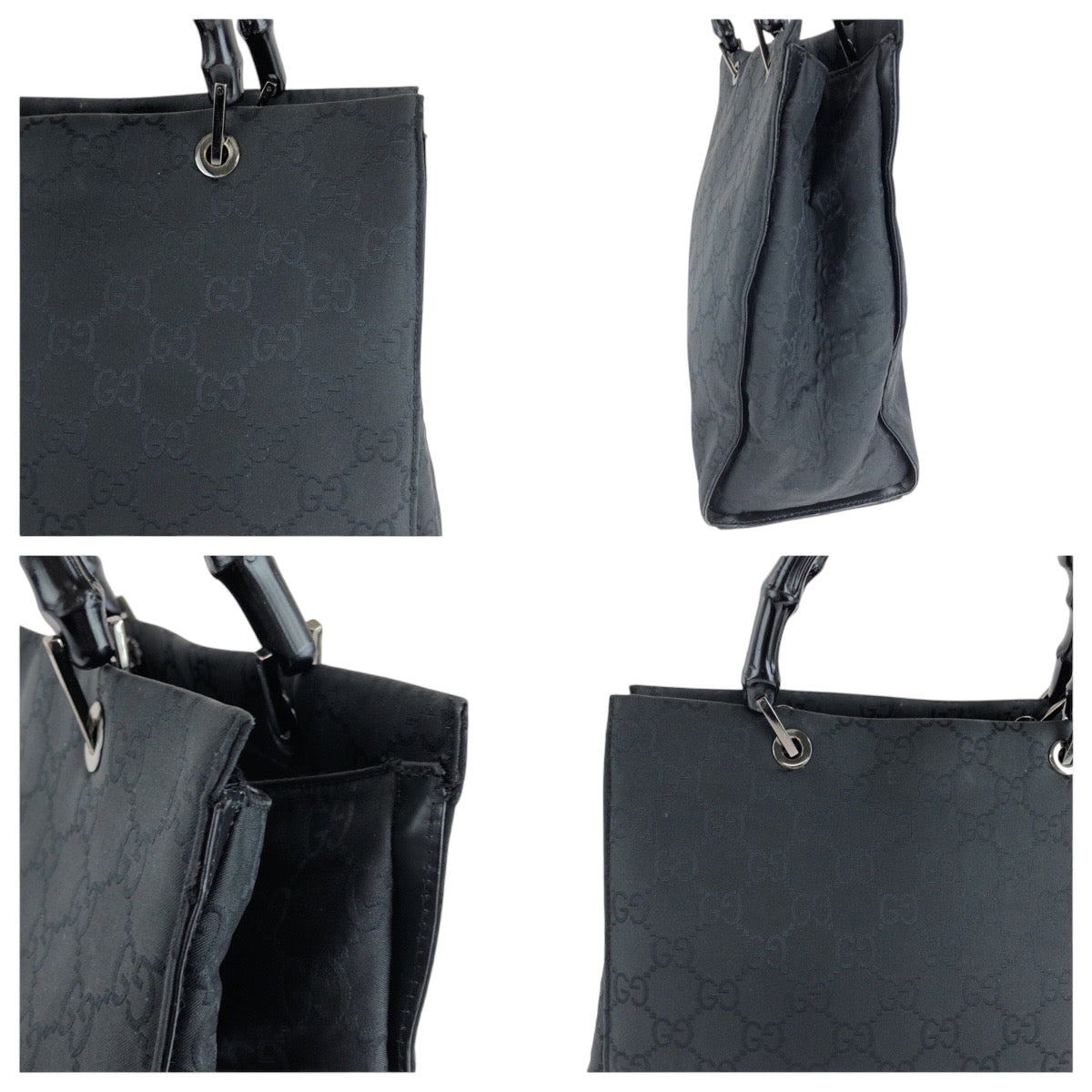 15946
GUCCI グッチ バンブー ブラック 黒 シルバー金具 ナイロン 002 1010 トートバッグ ハンドバッグ  レディース