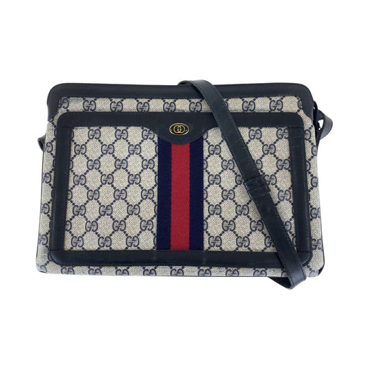 15947
GUCCI グッチ ヴィンテージ オールドグッチ シェリーライン インターロッキング ネイビー ゴールド金具 GGスプリームキャンバス / レザー 010 378 ショルダーバッグ ポシェット  レディース B38