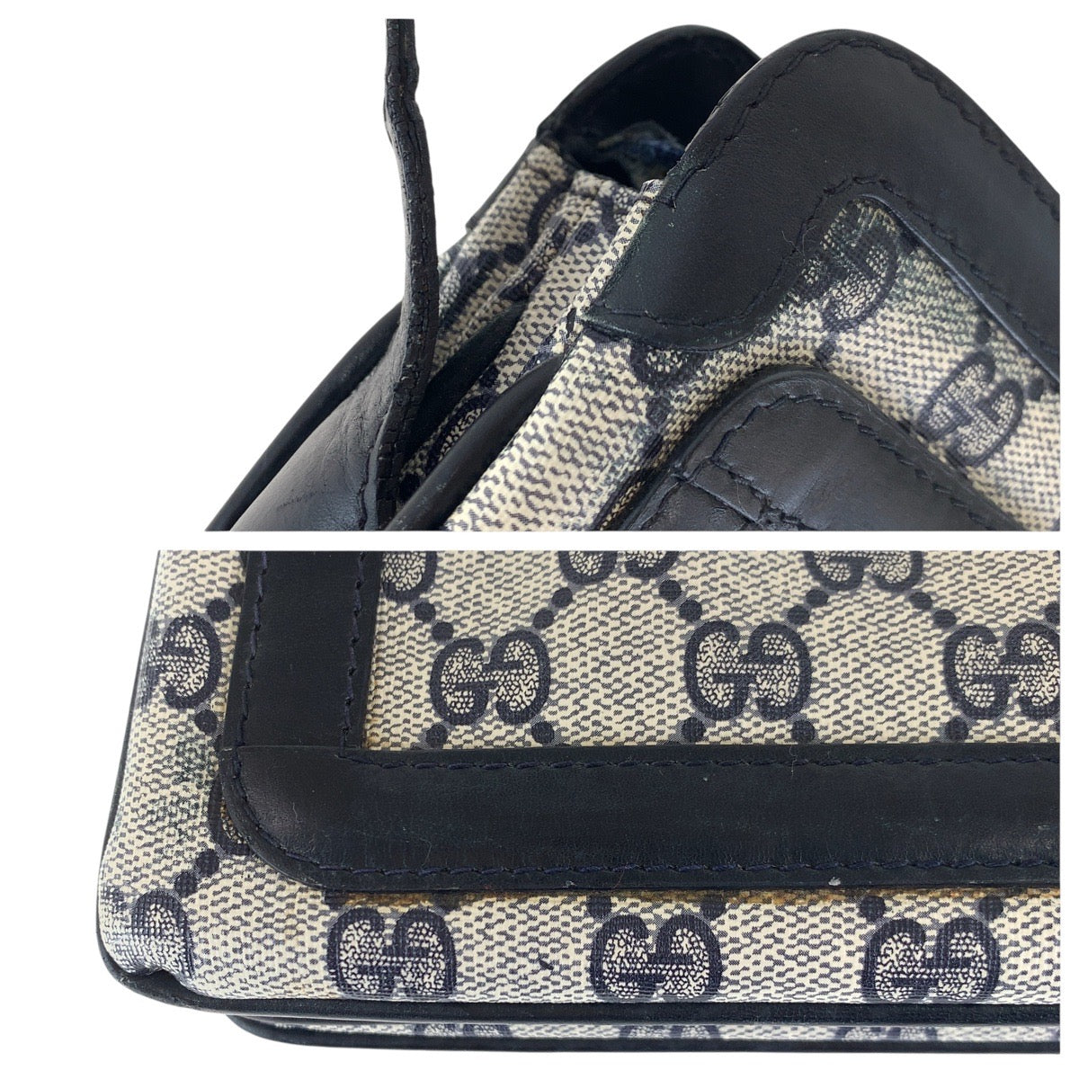 15947
GUCCI グッチ ヴィンテージ オールドグッチ シェリーライン インターロッキング ネイビー ゴールド金具 GGスプリームキャンバス / レザー 010 378 ショルダーバッグ ポシェット  レディース B38