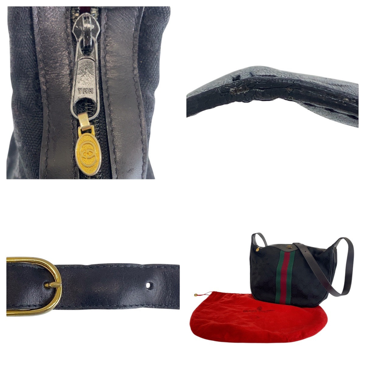 15950
GUCCI グッチ ヴィンテージ オールドグッチ シェリーライン ブラック 黒 マルチカラー ゴールド金具 GGキャンバス / レザー 10 2 3840 斜め掛け ショルダーバッグ  レディース AB45