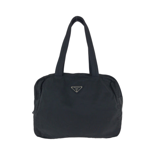 15951
 PRADA Prada Tessuto Triangle Logo Plate Black Silver Hardware Nylon Handbag Tote Bag Women's