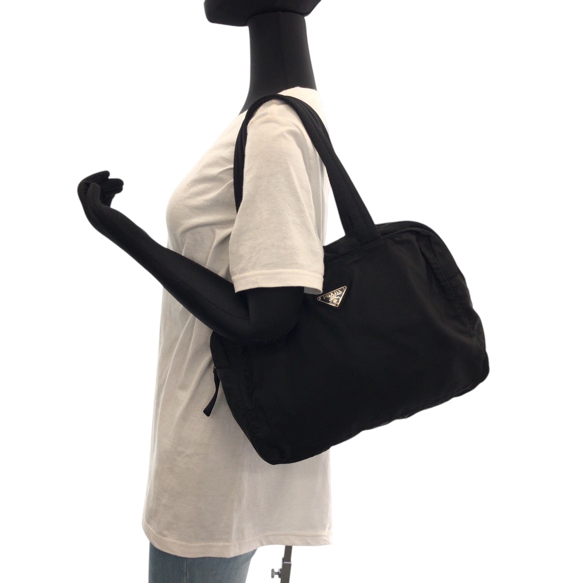 15951
PRADA プラダ テスート 三角ロゴプレート ブラック 黒 シルバー金具 ナイロン ハンドバッグ トートバッグ  レディース