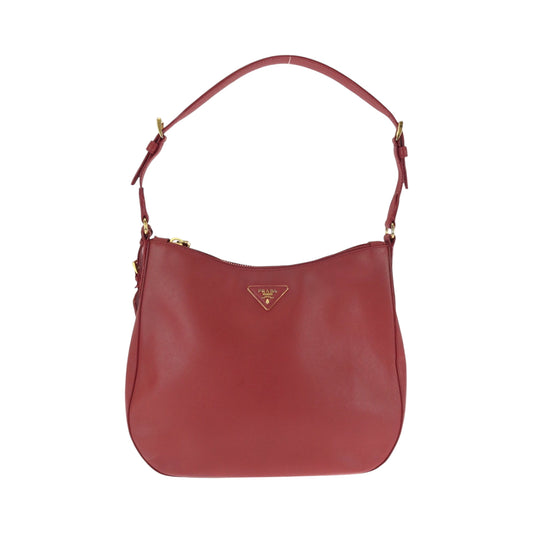 15952
 PRADA Prada Saffiano Hobo Red Gold Hardware Leather One Shoulder Bag for Women