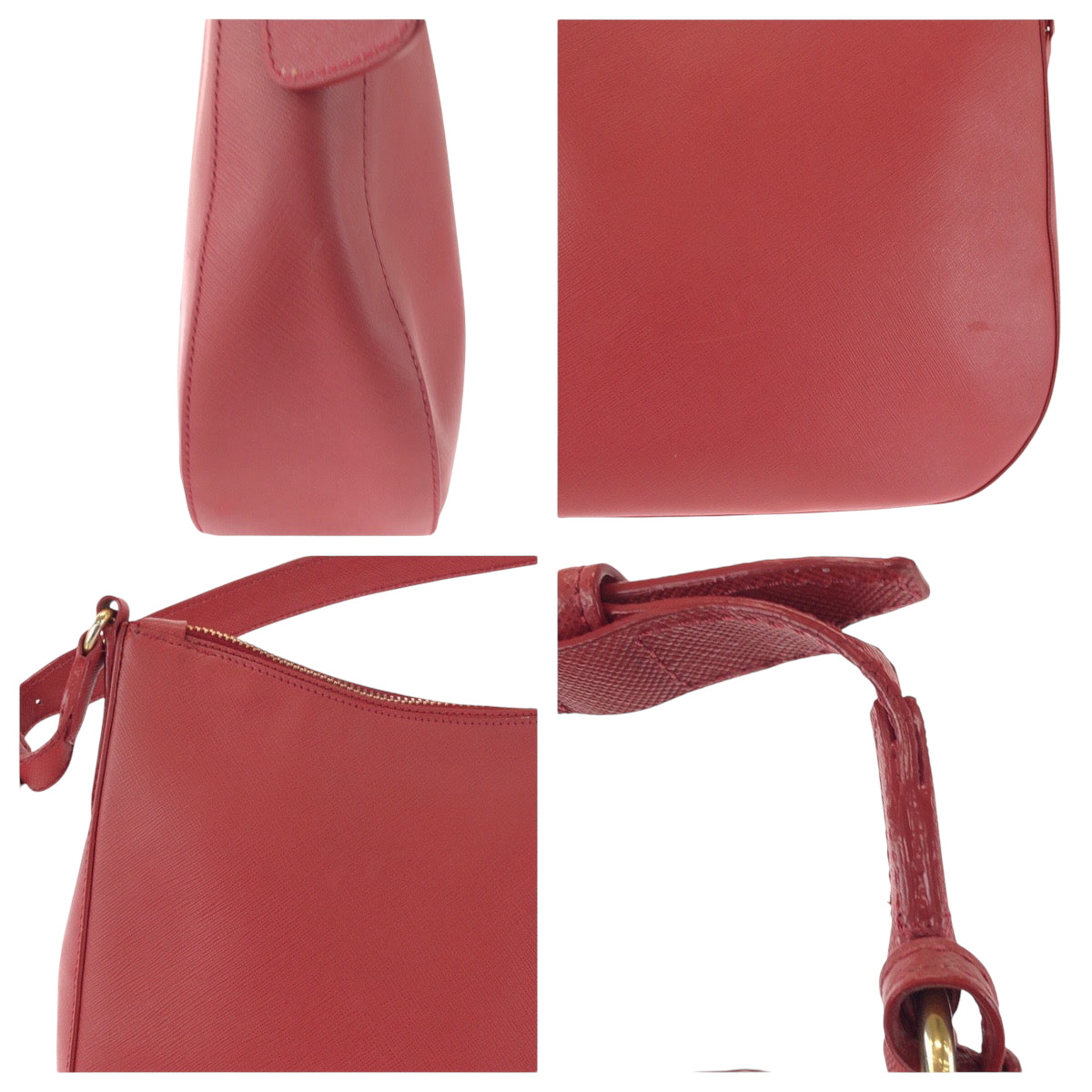 15952
 PRADA Prada Saffiano Hobo Red Gold Hardware Leather One Shoulder Bag for Women