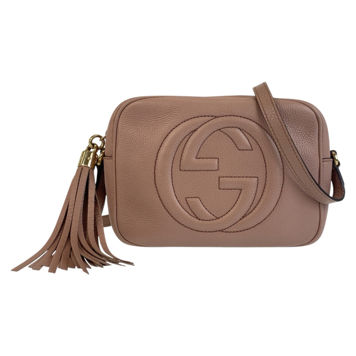 15953
 GUCCI Soho Pink Beige Gold Hardware Leather 303364 Shoulder Bag Pochette Women's