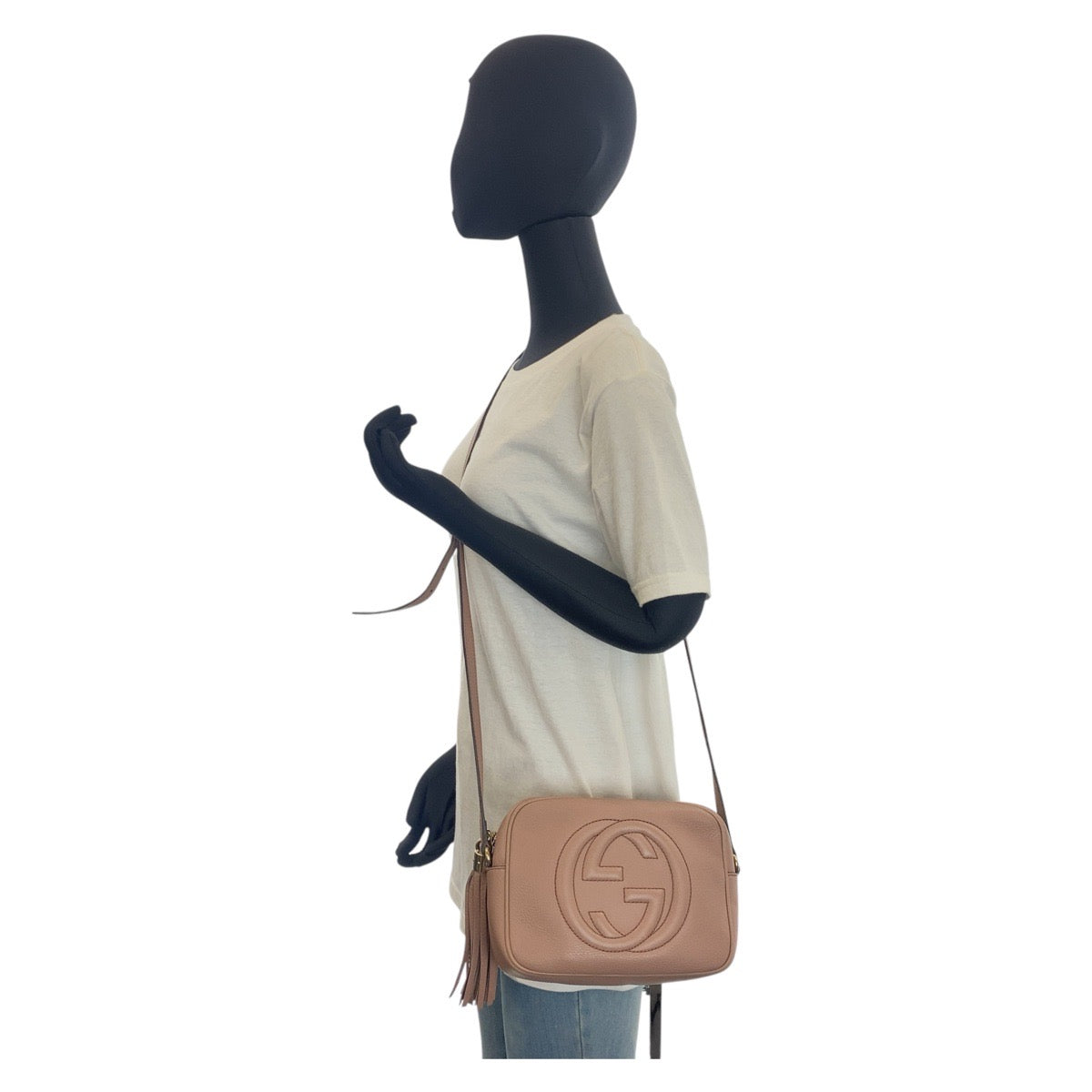 15953
 GUCCI Soho Pink Beige Gold Hardware Leather 303364 Shoulder Bag Pochette Women's