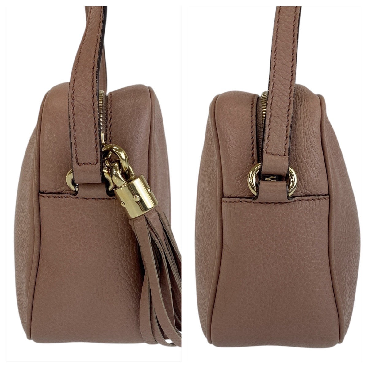 15953
 GUCCI Soho Pink Beige Gold Hardware Leather 303364 Shoulder Bag Pochette Women's