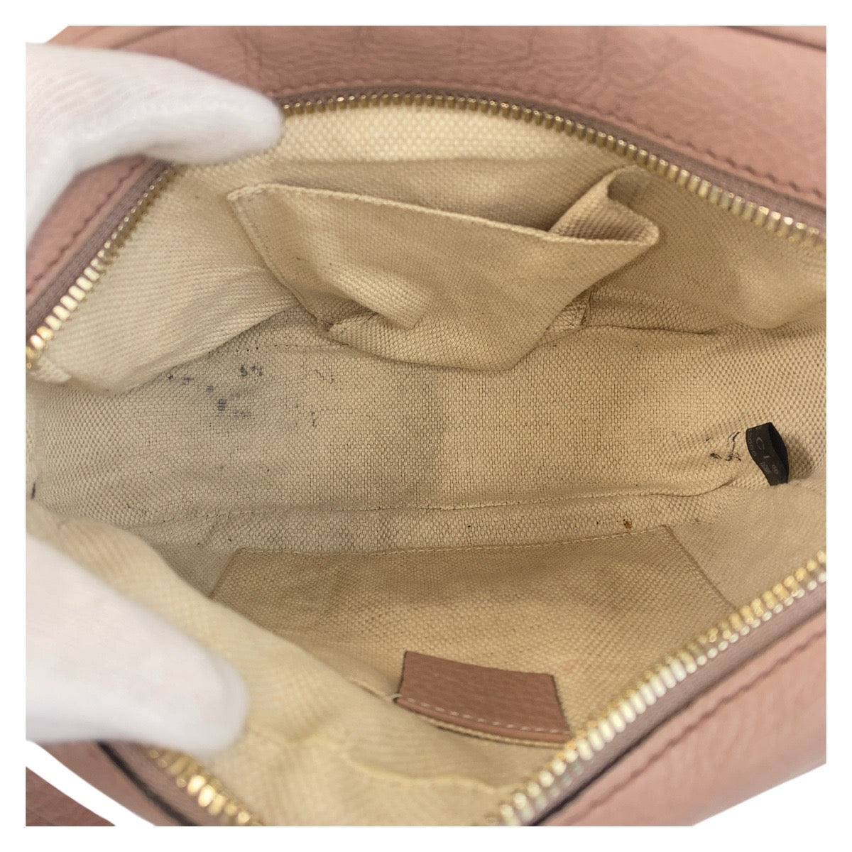 15953
 GUCCI Soho Pink Beige Gold Hardware Leather 303364 Shoulder Bag Pochette Women's