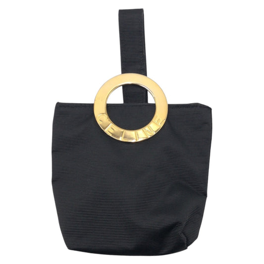 15957
CELINE セリーヌ サークルロゴ ブラック 黒 ゴールド コットン アクセサリーポーチ  レディース
