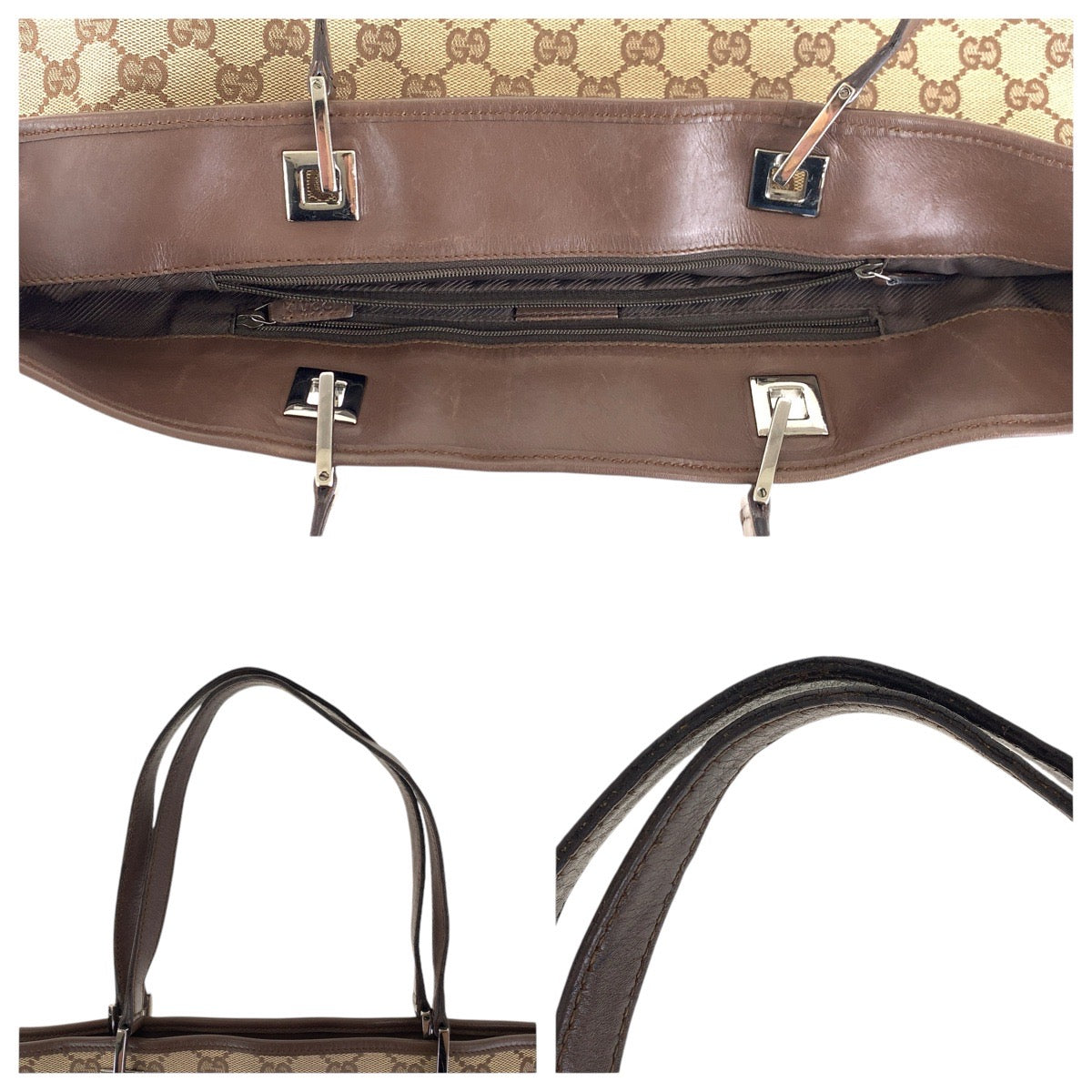 15958
GUCCI グッチ ブラウン シルバー金具 GGキャンバス / レザー 31242 トートバッグ ショルダーバッグ  レディース