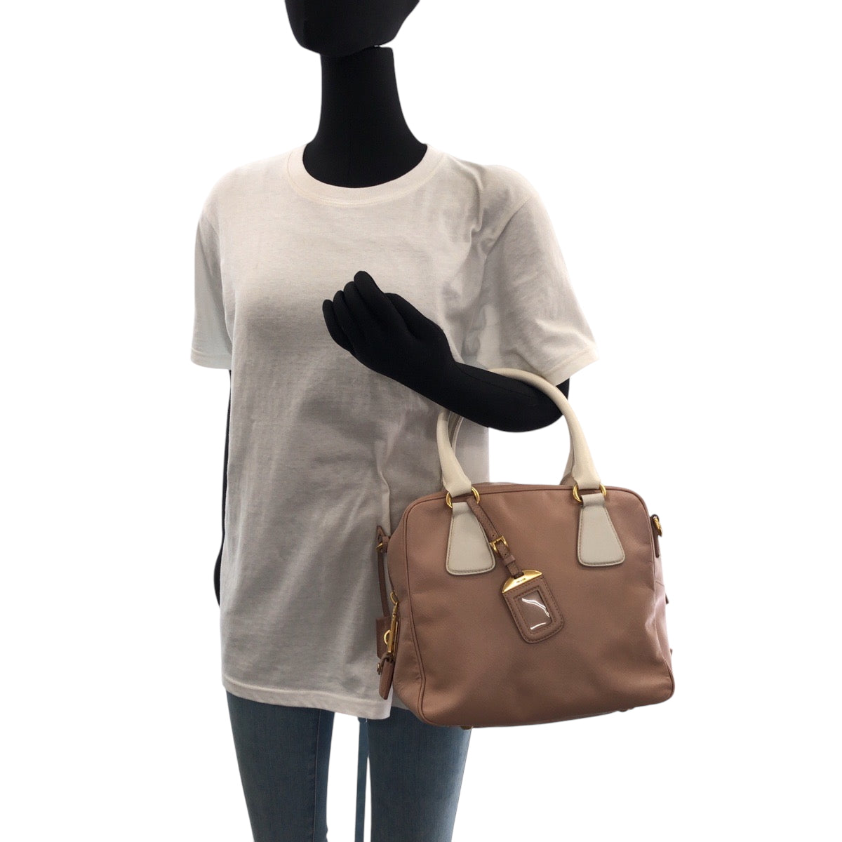 15961
PRADA プラダ サフィアーノ ピンク ホワイト ゴールド金具 レザー ショルダーバッグ ハンドバッグ 2way レディース ABP49