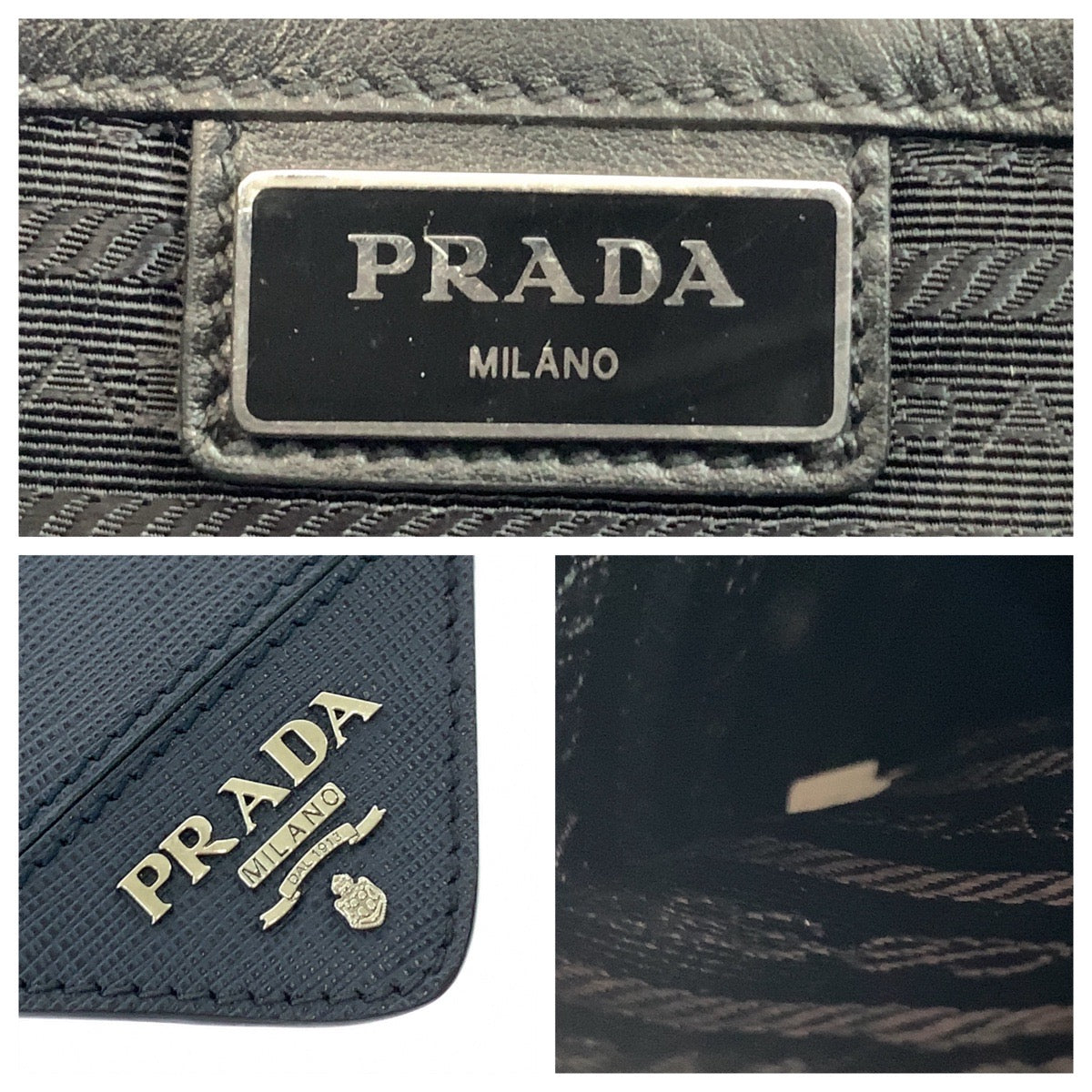 15962
PRADA プラダ サフィアーノ ロゴ ネイビー シルバー金具 レザー 2VF056 クラッチバッグ セカンドバッグ  メンズ