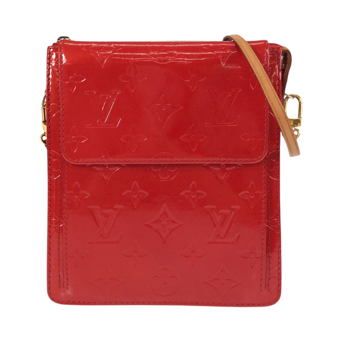 15965
LOUIS VUITTON ルイヴィトン モノグラム ヴェルニ モット ルージュ ゴールド金具 エナメル M91137 ショルダーバッグ  レディース