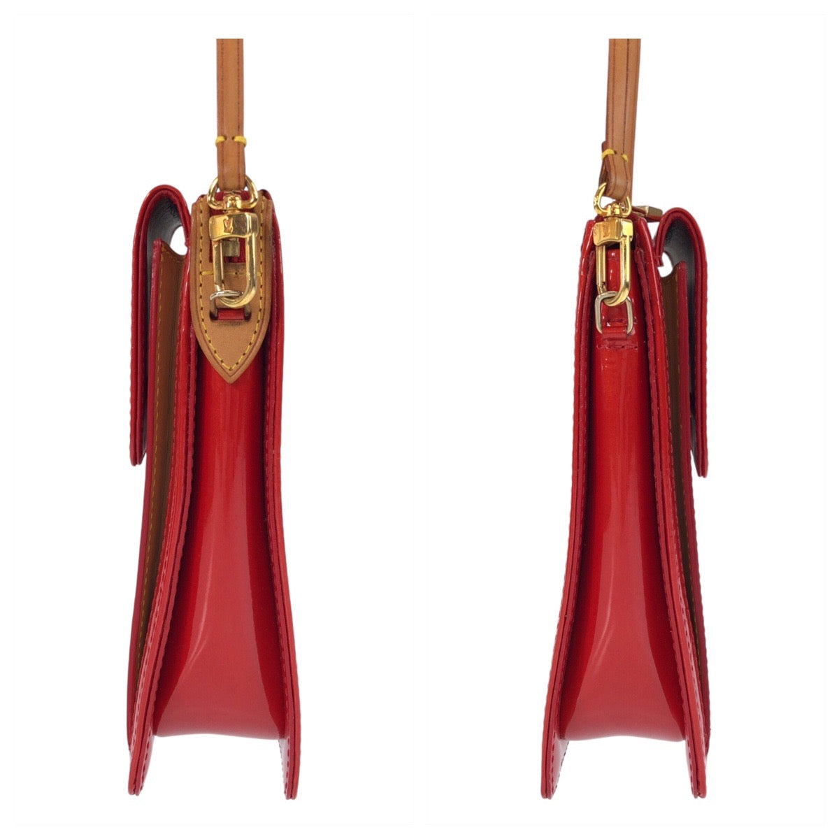 15965
LOUIS VUITTON ルイヴィトン モノグラム ヴェルニ モット ルージュ ゴールド金具 エナメル M91137 ショルダーバッグ  レディース