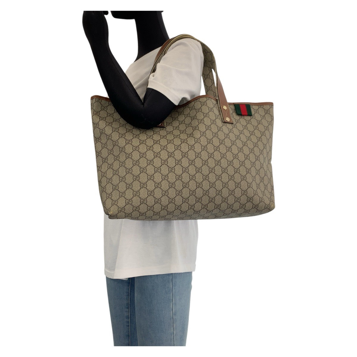15974
GUCCI グッチ シェリーライン ブラウン グレー ゴールド金具 GGスプリームキャンバス / レザー 211134 トートバッグ ショルダーバッグ  レディース